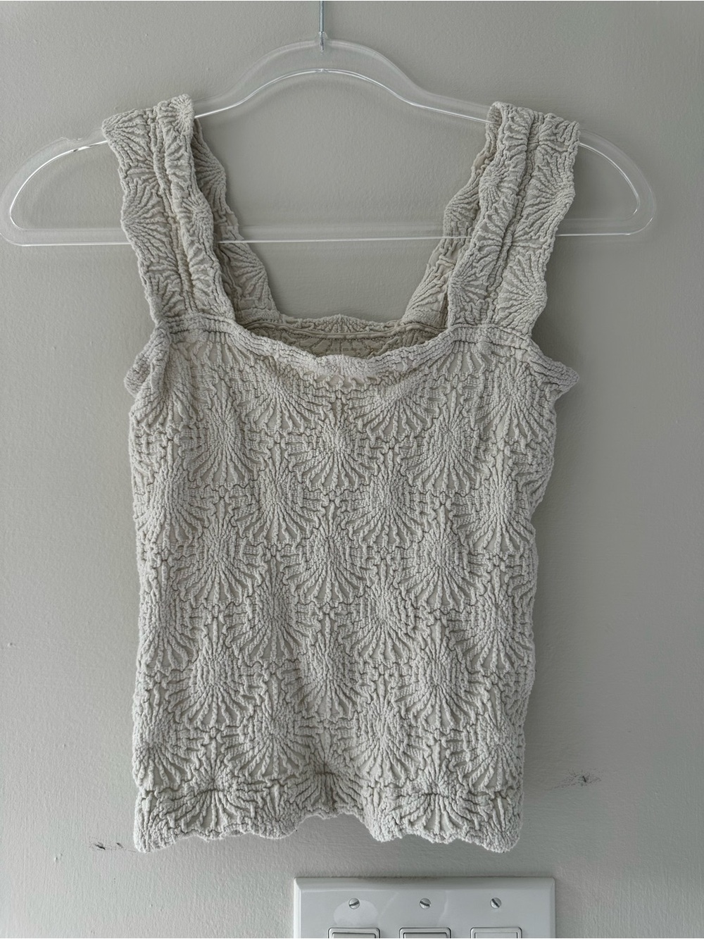 Textured Cream Tank Top with Wide Straps